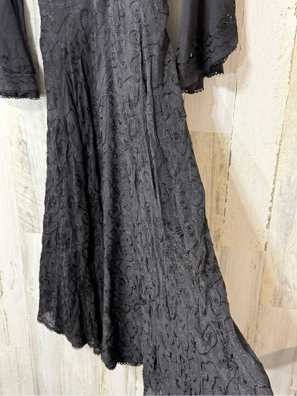 Butterfly Rayon Black Embroidered Maxi Dress Trumpet Sleeve - Picture 12 of 15